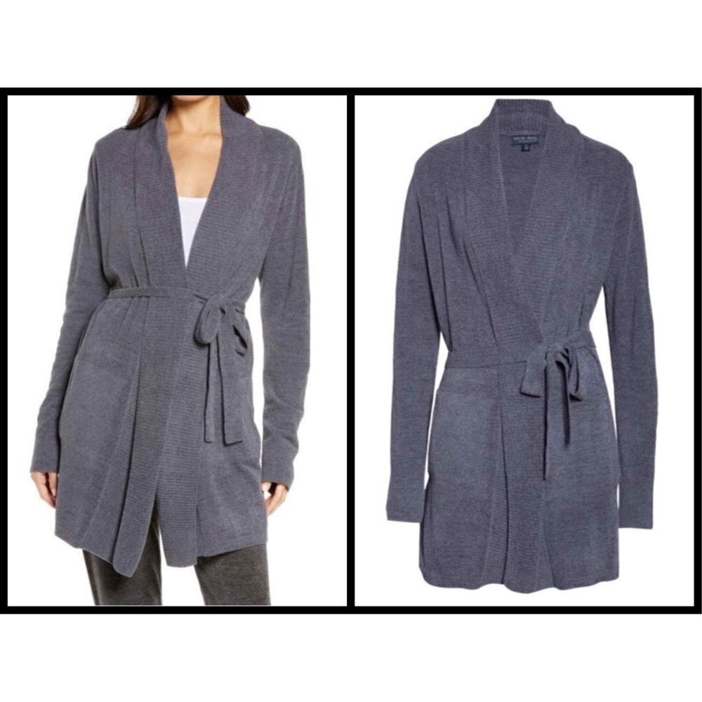 Barefoot Dreams Cozychic Drape Rib Cardigan Ultra Lite Pacific Blue L Nwt